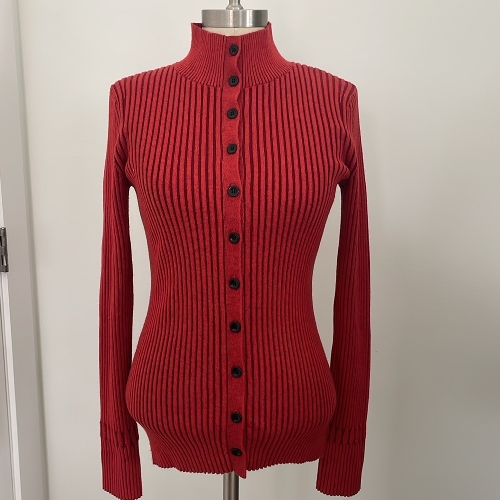 Proenza Schouler Ribbed Knit Button Cardigan Sweater Red Size Medium